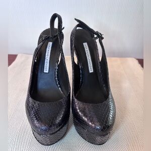 Vera Wang Black Snakeskin 5'' Stiletto Heels Pointed Toe Slingback Mob Wife Vibe